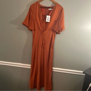 Showpo. Nicholla Midi Sundress with Flutter Sleeves in Copper Size 10 NWT